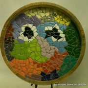 Bamboo tray with ceramic mosaic pieces 