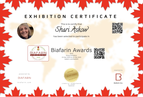 Mosaic art Biafarin Awards Exhibit Exhibition certificate featuring a gold medal with maple leaf design and recipient's name.