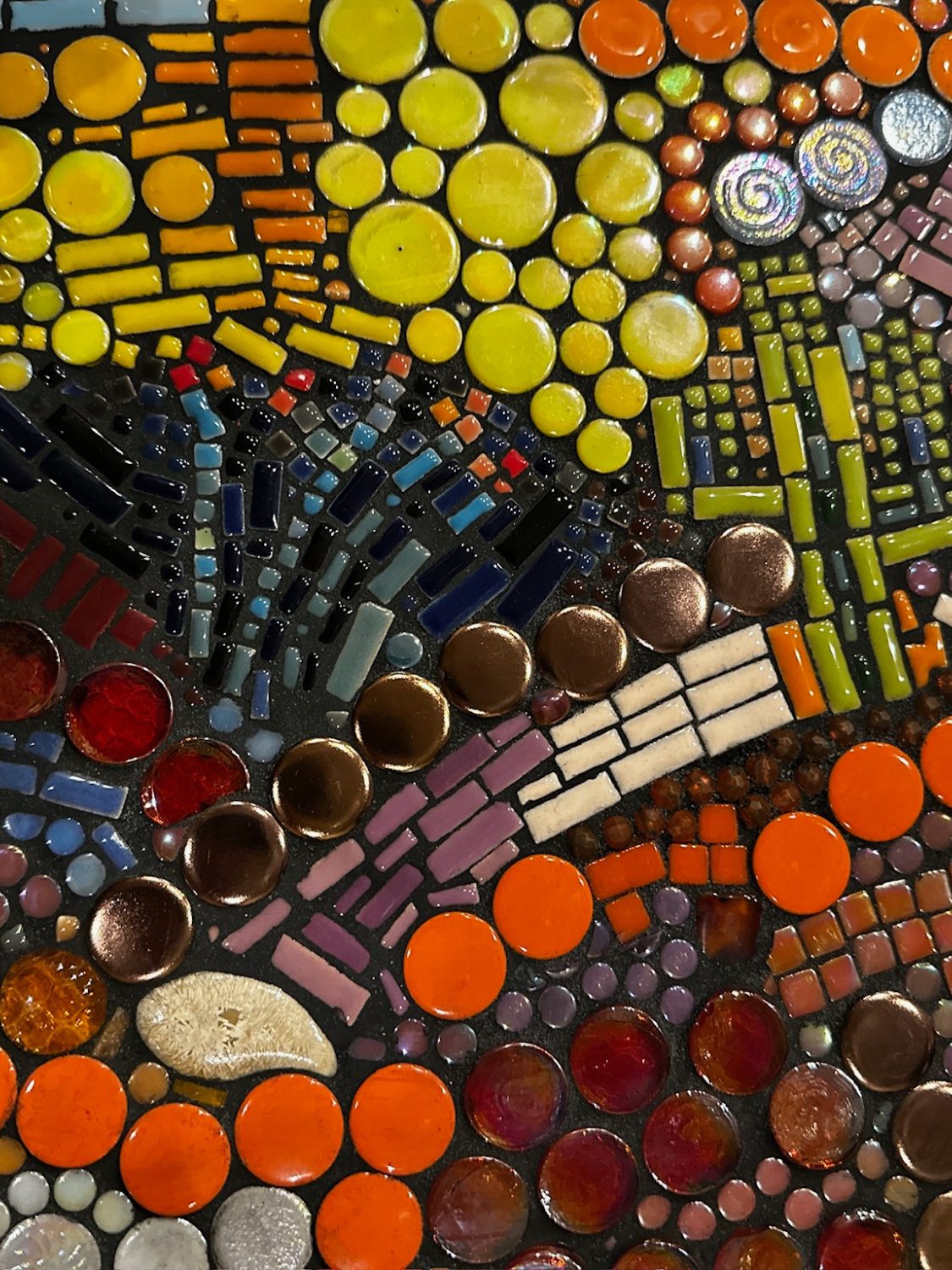 Fragmented Flower Pot Mosaic art featuring a floral arrangement in a decorative piece of art and display Stand, Not intended for food.